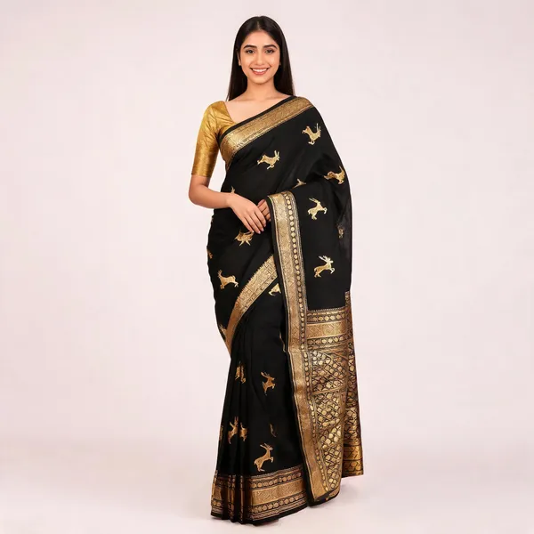 KPR_239_BLACK_SOFT_LICHI_SILK_SAREE