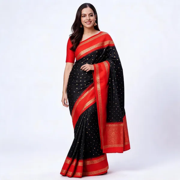KPR_240_BLACK_SOFT_LICHI_SILK_SAREE