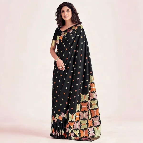 KPR_256_BLACK_SOFT_LICHI_SILK_SAREE