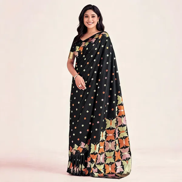 KPR_256_BLACK_SOFT_LICHI_SILK_SAREE