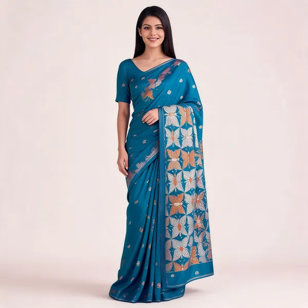 KPR_256_BLUE_SOFT_LICHI_SILK_SAREE