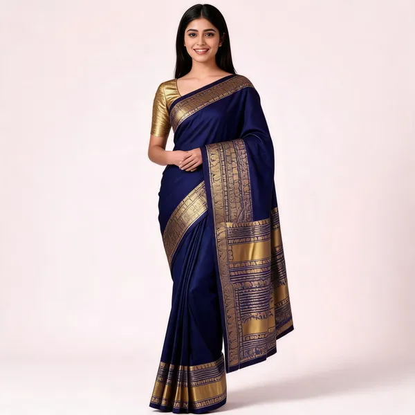 KPR_289_New_Beautiful_Gold_Border_BlueSaree