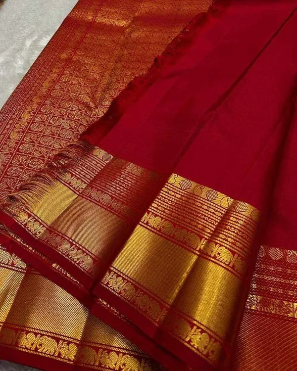 KPR_289_New_Beautiful_Gold_Border_Red_Saree