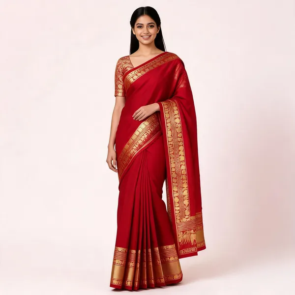 KPR_289_New_Beautiful_Gold_Border_Red_Saree