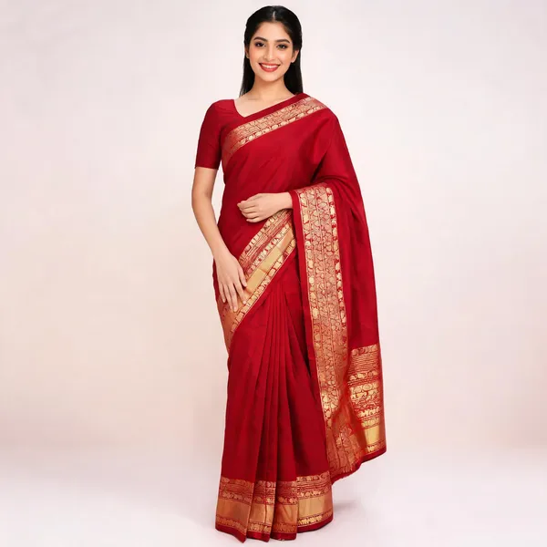 KPR_289_New_Beautiful_Gold_Border_Red_Saree