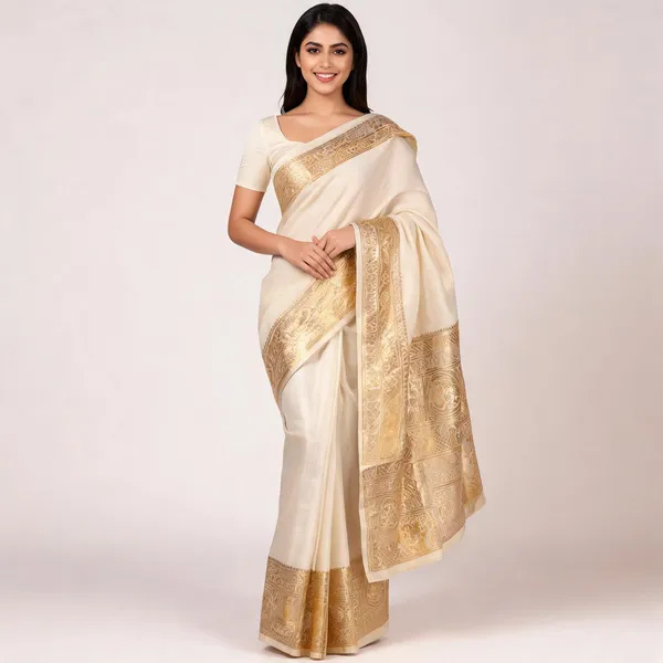 KPR_291_Premium_Eegance_Gold_Border_White_Saree