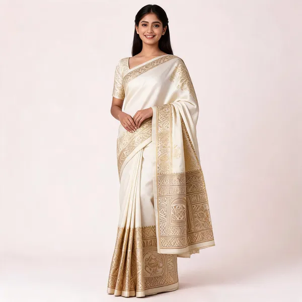 KPR_291_Premium_Eegance_Gold_Border_White_Saree