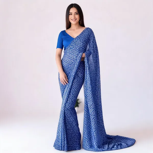KPW_333_Blue_Beautiful_Bandhani_Design_Ready_To_Wear_Saree
