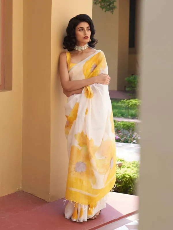 KPW_345_Yellow_Beautiful_Digital_Printed_Saree