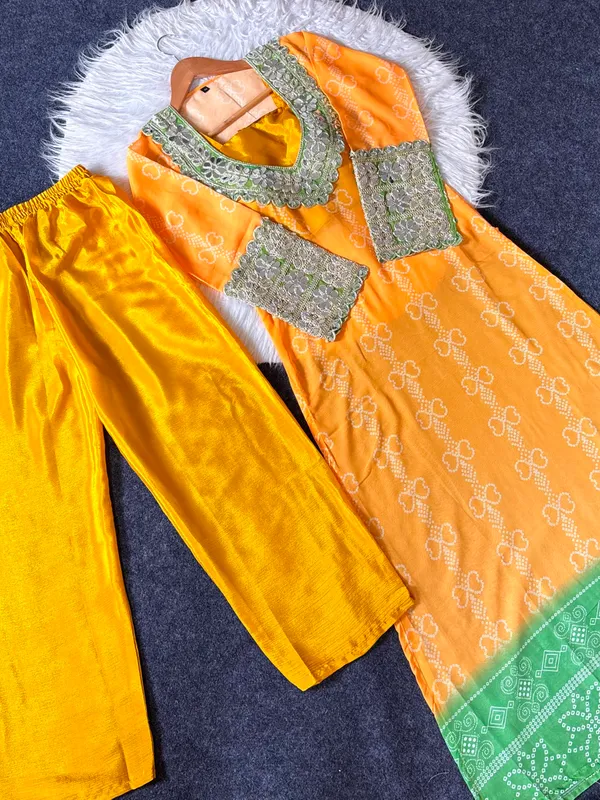 launching_Exclusive_Padding_bandhani_print_with_Orignal_Mirror_work_Kurta_Set
