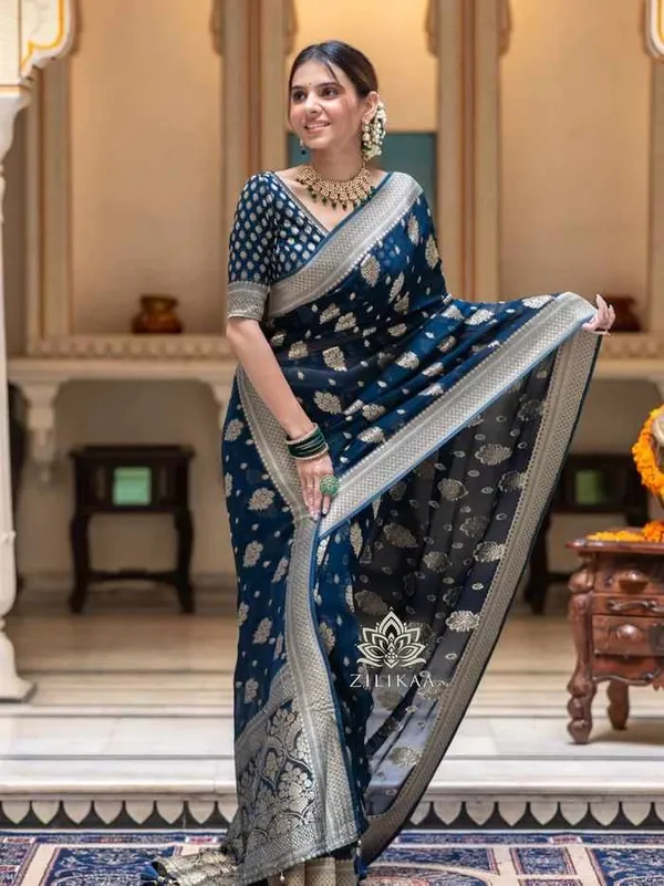 MF_1650_BLUE_SOFT_LICHI_SILK_SAREE