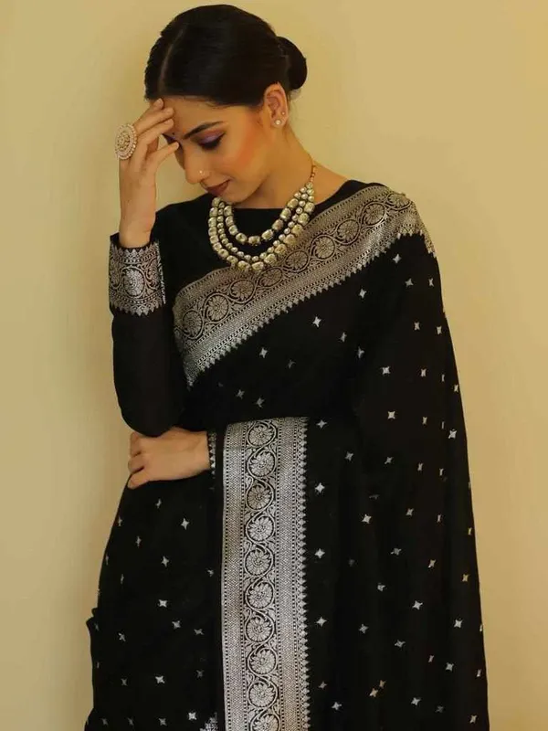 MF_1680_BLACK_BANARASI_SOFT_LICHI_SILK_SAREE