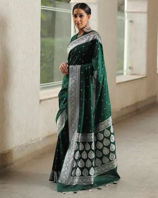 MF_1680_GREEN_BANARASI_SOFT_LICHI_SILK_SAREE