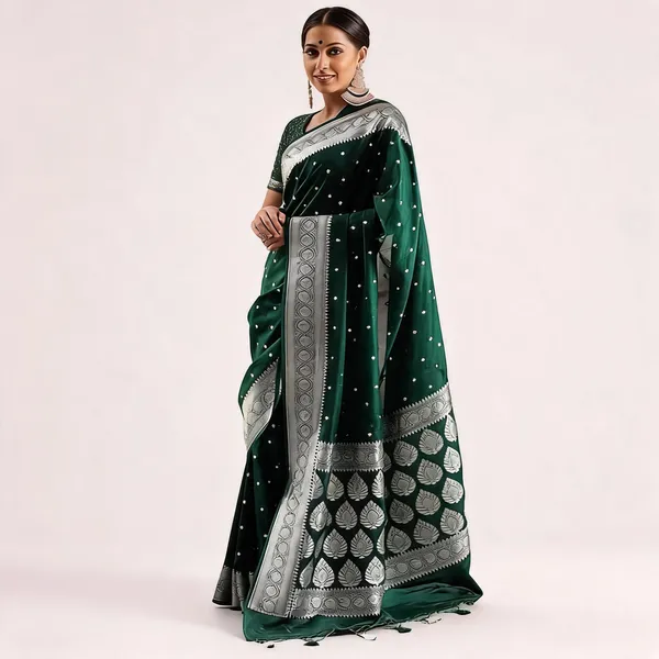 MF_1680_GREEN_BANARASI_SOFT_LICHI_SILK_SAREE