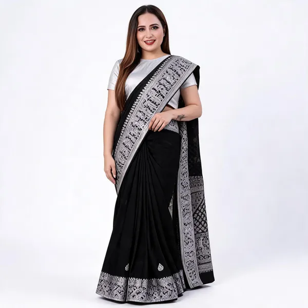 MF_1810_BLACK_SOFT_LICHI_SILK_SAREE