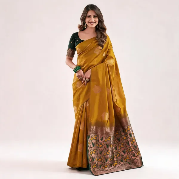 MF_1930_YELLOW_SOFT_LICHI_SILK_SAREE