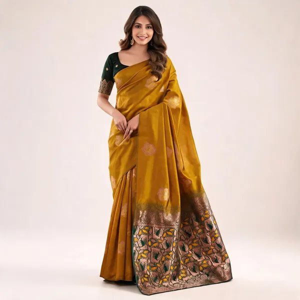 MF_1930_YELLOW_SOFT_LICHI_SILK_SAREE