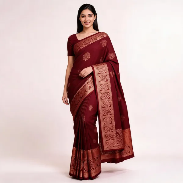 MF_1940_MAROON_SOFT_LICHI_SILK_SAREE
