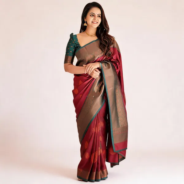 MF_53_MARRON_SOFT_LICHI_SILK_SAREE