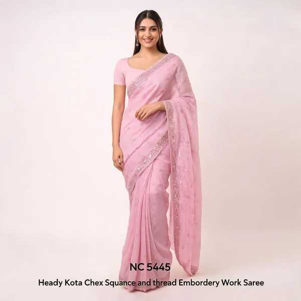 NC_5445_Heavy_Kota_Chex_Sequance_and_thread_Embroidery_WorK_Saree