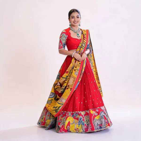 PC_455_Red_Kalamkari_Print_Lehenga