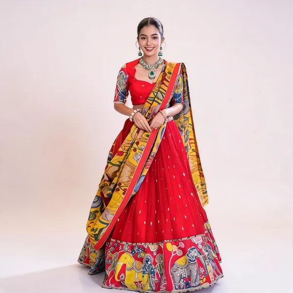PC_455_Red_Kalamkari_Print_Lehenga
