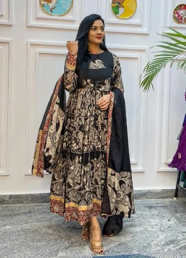 Pc_457_Riyon_Cotton_Kalamkari_Print_Gown