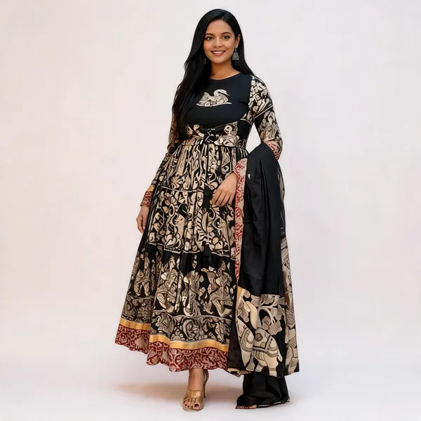 Pc_457_Riyon_Cotton_Kalamkari_Print_Gown