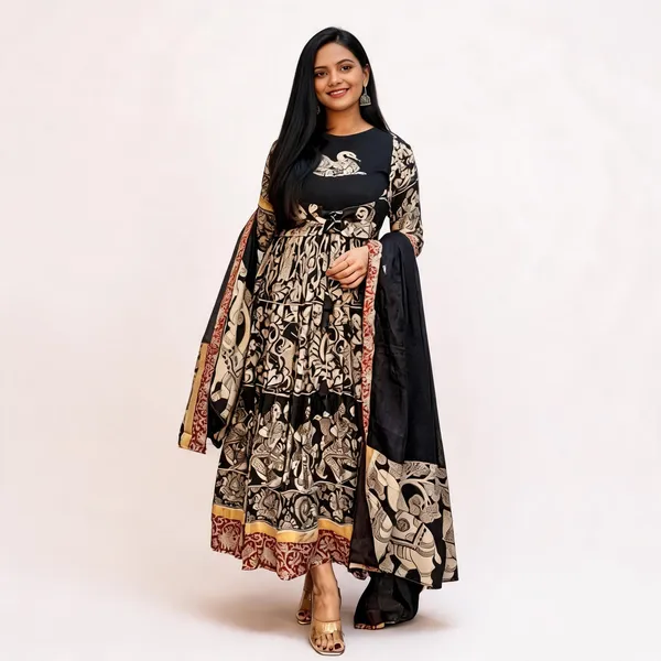 Pc_457_Riyon_Cotton_Kalamkari_Print_Gown