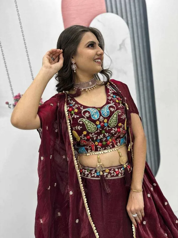 PC_501_Marron_Heavy_Embroidery_Thread_&_Sequence_Work_Lehenga
