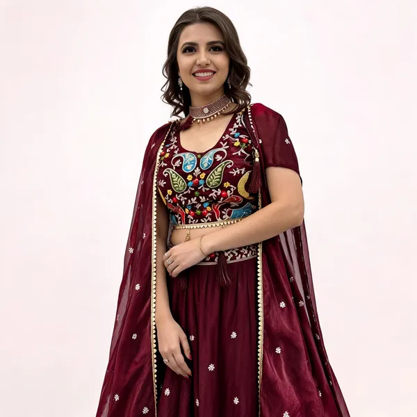 PC_501_Marron_Heavy_Embroidery_Thread_&_Sequence_Work_Lehenga