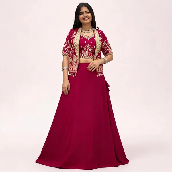 PC_566_Beautiful_Lahenga_With_Embroidered_Jacket_Red_Colour