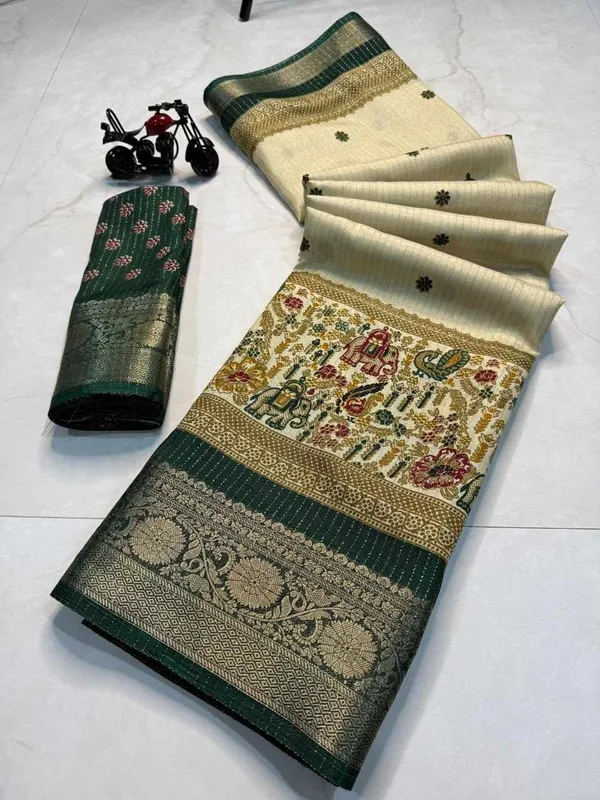 PIYU_1044_RECCO_HATHI_Green_Saree