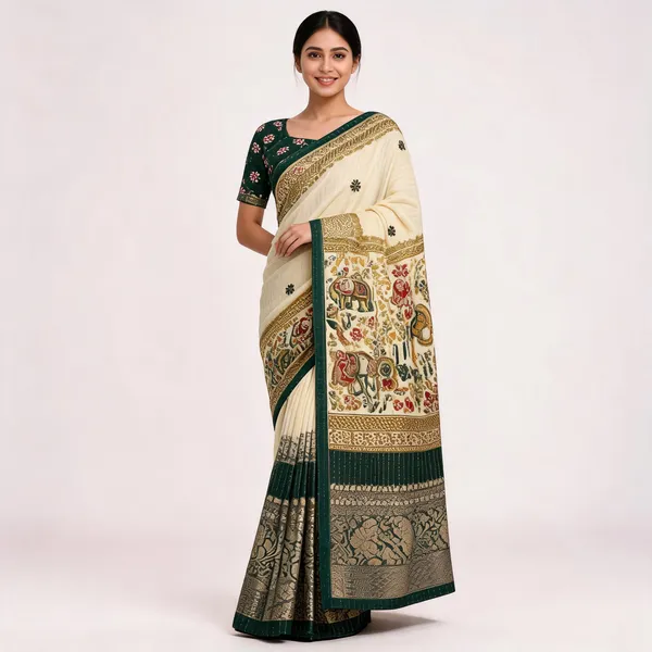 PIYU_1044_RECCO_HATHI_Green_Saree
