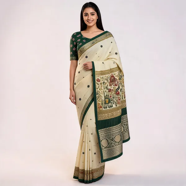 PIYU_1044_RECCO_HATHI_Green_Saree