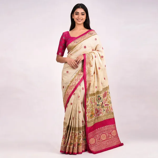 PIYU_1044_RECCO_HATHI_Pink_Saree