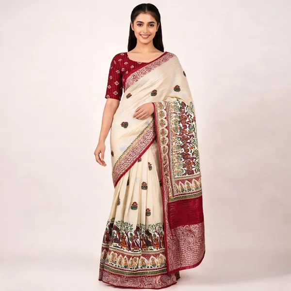 PIYU_1045_RECCO_KALASH_Red_Saree