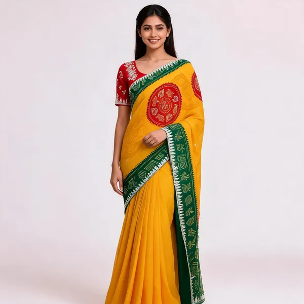 PIYU_1055_KHAJURI_BORDER-4_YELLOW-GREEN_SAREE