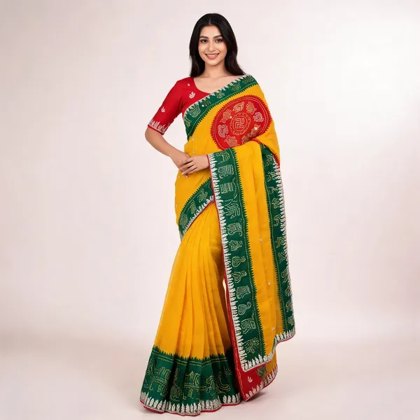 PIYU_1055_KHAJURI_BORDER-4_YELLOW-GREEN_SAREE