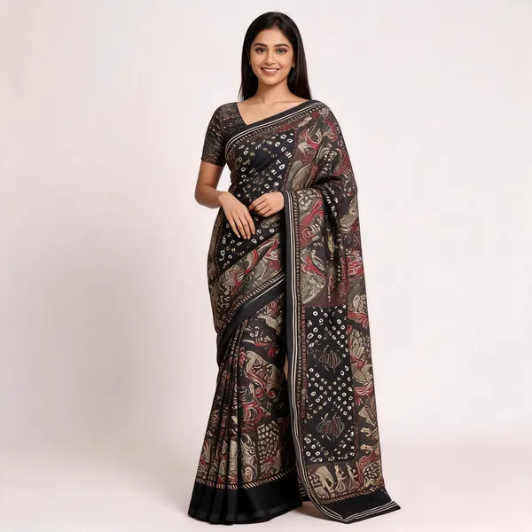 PIYU_P1003_Patola_Style_Black_Saree