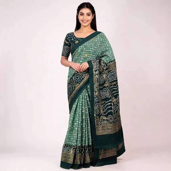 PIYU_P1004_Patola_Style_Green_Saree