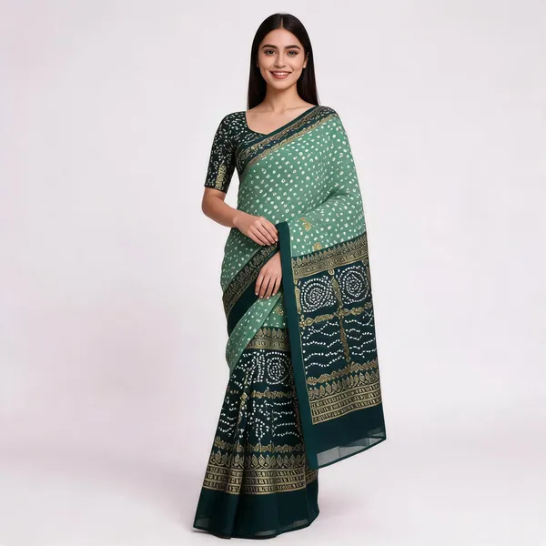 PIYU_P1004_Patola_Style_Green_Saree