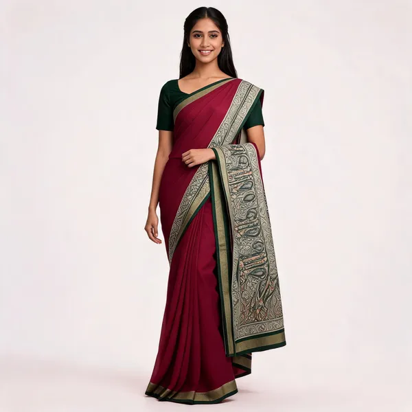 PIYU_P1012_Pen_Kalamkari_Design_Pink_Saree