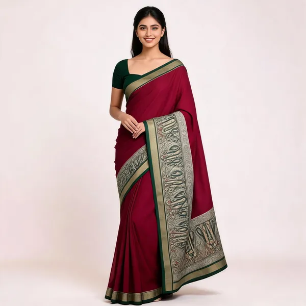 PIYU_P1012_Pen_Kalamkari_Design_Pink_Saree