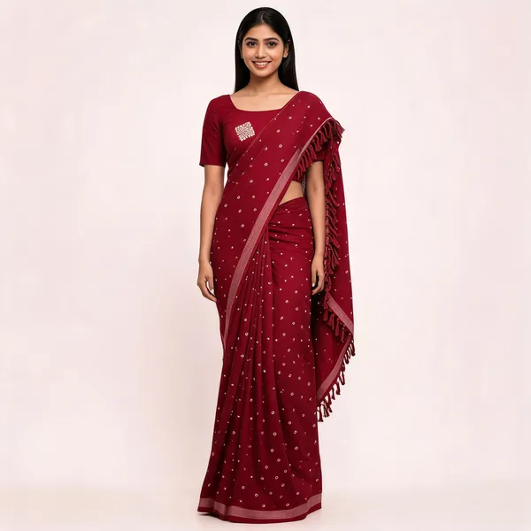 PIYU_P1014_Dot_bandhani_Maroon_Saree