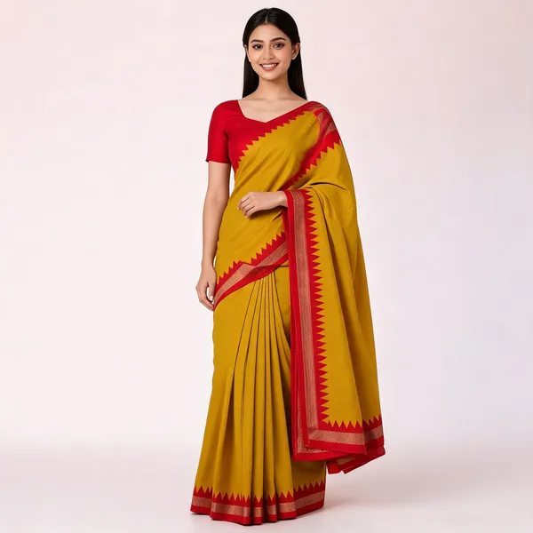 PIYU_P1019_New_Designer_Wear_Yellow-Red_Saree