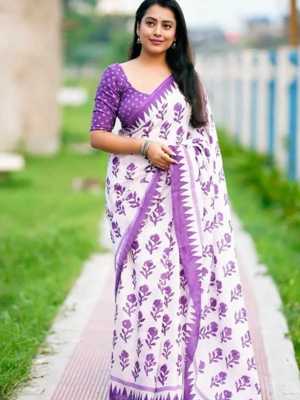 PIYU_P1020_White_rose_Purple_Saree