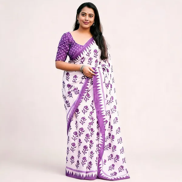 PIYU_P1020_White_rose_Purple_Saree