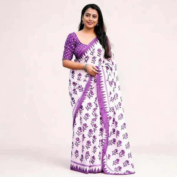 PIYU_P1020_White_rose_Purple_Saree