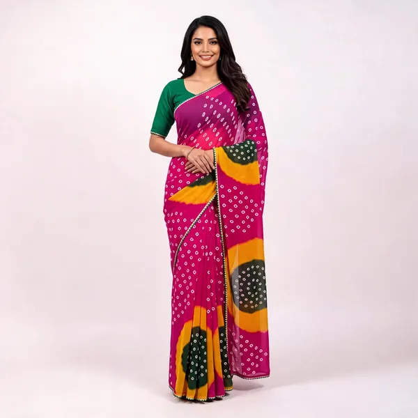 PIYU_P1027_PIRAMIT_BANDHANI_Pink_Saree
